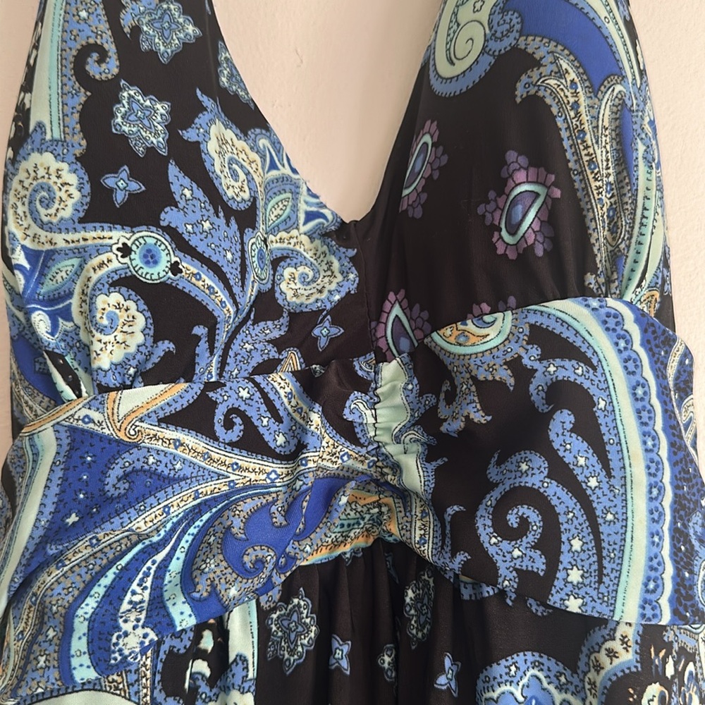 EUC Christina Love Blue Paisley Halter Dress - Picture 3 of 6
